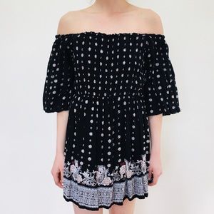 Angie off the shoulder black floral dress